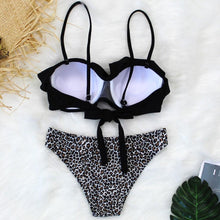 Load image into Gallery viewer, Female Two Piece Swimsuit Low Waist Bikini Floral Printing Swimwear Push Up Bathing Suit Detachable Padded Push Up Striped Bikini Set Two Piece Swimsuit Ladies Vintage Lace Bikini Sets Beach Swimwear