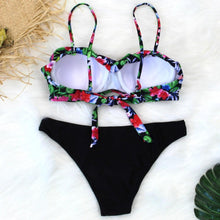 Load image into Gallery viewer, Female Two Piece Swimsuit Low Waist Bikini Floral Printing Swimwear Push Up Bathing Suit Detachable Padded Push Up Striped Bikini Set Two Piece Swimsuit Ladies Vintage Lace Bikini Sets Beach Swimwear