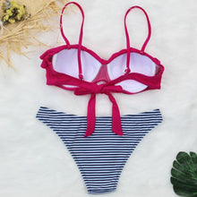 Load image into Gallery viewer, Female Two Piece Swimsuit Low Waist Bikini Floral Printing Swimwear Push Up Bathing Suit Detachable Padded Push Up Striped Bikini Set Two Piece Swimsuit Ladies Vintage Lace Bikini Sets Beach Swimwear