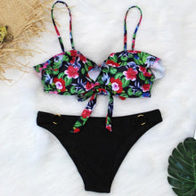 Load image into Gallery viewer, Female Two Piece Swimsuit Low Waist Bikini Floral Printing Swimwear Push Up Bathing Suit Detachable Padded Push Up Striped Bikini Set Two Piece Swimsuit Ladies Vintage Lace Bikini Sets Beach Swimwear