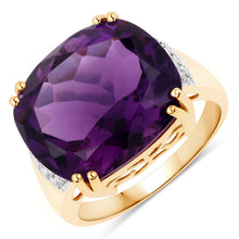 Load image into Gallery viewer, 11.42 Carat Genuine Amethyst and White Diamond 14K Yellow Gold Ring