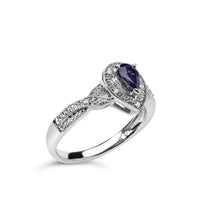 Load image into Gallery viewer, .925 Sterling Silver 6x4mm Pear Sapphire Gemstone with Diamond Accent Fashion Halo Ring (H-I Color, SI1-SI2 Clarity) - Size 7