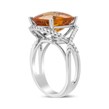 Load image into Gallery viewer, 14K White Gold 12mm Cushion Cut Yellow Citrine Gemstone and 1/3 Cttw Round Pave-Set Diamond Ring - (H-I Color, VS1-VS2 Clarity)- Size 6.5