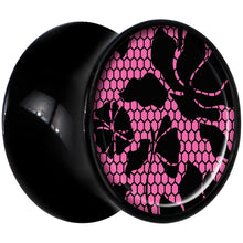 Load image into Gallery viewer, Black Acrylic Pink Floral Lace Saddle Plug Set 1/2