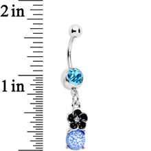 Load image into Gallery viewer, Aqua Gem Blue White Cracked Orb Black Garden Flower Dangle Belly Ring