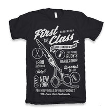 将图片加载到图库查看器,First Class Barber Men's Bamboo Viscose/Organic Cotton Short Sleeve Graphic T-Shirt