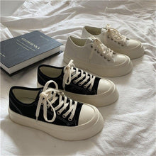 Load image into Gallery viewer, Flat White Sneakers Women's Sports Shoes Platform Vintage Casual Footwear Round Tennis Athletic Canvas Trainers White Sneakers Low Top Canvas Sneakers