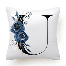 Load image into Gallery viewer, Floral Pillow Covers Alphabet Decorative Pillow Cases ABC Letter Flowers Cushion Covers Blue Flowers Polyester Pillowcase Decorative Sofa Pillows Cover Luxury Soft Materials