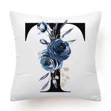 Load image into Gallery viewer, Floral Pillow Covers Alphabet Decorative Pillow Cases ABC Letter Flowers Cushion Covers Blue Flowers Polyester Pillowcase Decorative Sofa Pillows Cover Luxury Soft Materials
