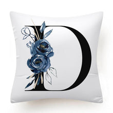 Load image into Gallery viewer, Floral Pillow Covers Alphabet Decorative Pillow Cases ABC Letter Flowers Cushion Covers Blue Flowers Polyester Pillowcase Decorative Sofa Pillows Cover Luxury Soft Materials