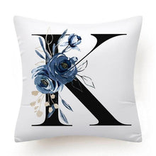 Load image into Gallery viewer, Floral Pillow Covers Alphabet Decorative Pillow Cases ABC Letter Flowers Cushion Covers Blue Flowers Polyester Pillowcase Decorative Sofa Pillows Cover Luxury Soft Materials