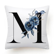 Load image into Gallery viewer, Floral Pillow Covers Alphabet Decorative Pillow Cases ABC Letter Flowers Cushion Covers Blue Flowers Polyester Pillowcase Decorative Sofa Pillows Cover Luxury Soft Materials