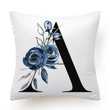 Load image into Gallery viewer, Floral Pillow Covers Alphabet Decorative Pillow Cases ABC Letter Flowers Cushion Covers Blue Flowers Polyester Pillowcase Decorative Sofa Pillows Cover Luxury Soft Materials