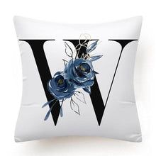 Load image into Gallery viewer, Floral Pillow Covers Alphabet Decorative Pillow Cases ABC Letter Flowers Cushion Covers Blue Flowers Polyester Pillowcase Decorative Sofa Pillows Cover Luxury Soft Materials