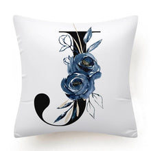 Load image into Gallery viewer, Floral Pillow Covers Alphabet Decorative Pillow Cases ABC Letter Flowers Cushion Covers Blue Flowers Polyester Pillowcase Decorative Sofa Pillows Cover Luxury Soft Materials
