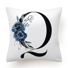 Load image into Gallery viewer, Floral Pillow Covers Alphabet Decorative Pillow Cases ABC Letter Flowers Cushion Covers Blue Flowers Polyester Pillowcase Decorative Sofa Pillows Cover Luxury Soft Materials