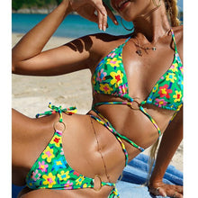 Load image into Gallery viewer, Floral Print Swimsuit Triangle Micro Bikini Set String High Cut Swimwear Women Swimming Suit Bathing Suit High Cut String Floral Bikini Sets Cute Underwire Swimsuits for Women Push Up 2 Piece Bathing Suits