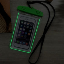 Load image into Gallery viewer, Florescent Universal Waterproof Phone Pouch Case Diving Swimming Bag Luminous Mobile Cover For Phone Sports Beach Pool 6 inch Universal Water Proof Mobile Pouch/Case Cover for Rain Protection & Under Water Swimming Bag Case and Strap