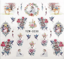 Load image into Gallery viewer, Flower Animal Designs Water Transfer Sticker Nail Art Decals Fashion Wraps Tips Manicure Tools Nail Watermark Decals iridescent Decoration Nail Self-Adhesive Decals Nail Stickers Water Transfer Fresh Nail Decals for Nail Art