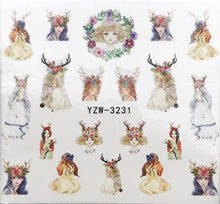 Load image into Gallery viewer, Flower Animal Designs Water Transfer Sticker Nail Art Decals Fashion Wraps Tips Manicure Tools Nail Watermark Decals iridescent Decoration Nail Self-Adhesive Decals Nail Stickers Water Transfer Fresh Nail Decals for Nail Art