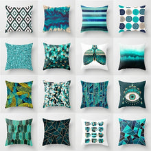 Load image into Gallery viewer, Flower Leaves Pattern Throw Pillow Case Teal Blue Cushion Covers Modern Teal Throw Pillow Covers Ocean Bohemia Decorative Couch Pillow Cases Sea Cotton Linen Decorative Pillowcases