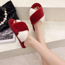 将图片加载到图库查看器,Fluffy Slippers Women Cozy Faux Fur Cross Indoor Floor Slides Flat Soft Furry Shoes Fluffy Furry Fur Slippers Flip Flop Open Toe Cozy House Memory Foam Sandals Slides Soft Flat Comfy Slippers