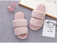 将图片加载到图库查看器,Fluffy Slippers Women Cozy Faux Fur Cross Indoor Floor Slides Flat Soft Furry Shoes Fluffy Furry Fur Slippers Flip Flop Open Toe Cozy House Memory Foam Sandals Slides Soft Flat Comfy Slippers