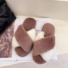 将图片加载到图库查看器,Fluffy Slippers Women Cozy Faux Fur Cross Indoor Floor Slides Flat Soft Furry Shoes Fluffy Furry Fur Slippers Flip Flop Open Toe Cozy House Memory Foam Sandals Slides Soft Flat Comfy Slippers