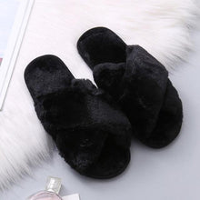 将图片加载到图库查看器,Fluffy Slippers Women Cozy Faux Fur Cross Indoor Floor Slides Flat Soft Furry Shoes Fluffy Furry Fur Slippers Flip Flop Open Toe Cozy House Memory Foam Sandals Slides Soft Flat Comfy Slippers