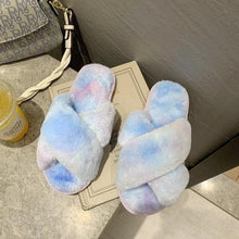 将图片加载到图库查看器,Fluffy Slippers Women Cozy Faux Fur Cross Indoor Floor Slides Flat Soft Furry Shoes Fluffy Furry Fur Slippers Flip Flop Open Toe Cozy House Memory Foam Sandals Slides Soft Flat Comfy Slippers