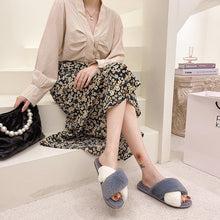 将图片加载到图库查看器,Fluffy Slippers Women Cozy Faux Fur Cross Indoor Floor Slides Flat Soft Furry Shoes Fluffy Furry Fur Slippers Flip Flop Open Toe Cozy House Memory Foam Sandals Slides Soft Flat Comfy Slippers