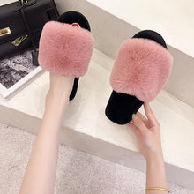 将图片加载到图库查看器,Fluffy Slippers Women Cozy Faux Fur Cross Indoor Floor Slides Flat Soft Furry Shoes Fluffy Furry Fur Slippers Flip Flop Open Toe Cozy House Memory Foam Sandals Slides Soft Flat Comfy Slippers