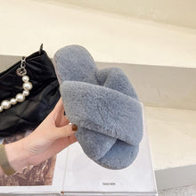 将图片加载到图库查看器,Fluffy Slippers Women Cozy Faux Fur Cross Indoor Floor Slides Flat Soft Furry Shoes Fluffy Furry Fur Slippers Flip Flop Open Toe Cozy House Memory Foam Sandals Slides Soft Flat Comfy Slippers