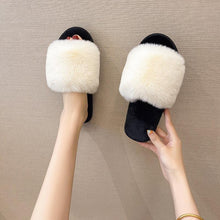将图片加载到图库查看器,Fluffy Slippers Women Cozy Faux Fur Cross Indoor Floor Slides Flat Soft Furry Shoes Fluffy Furry Fur Slippers Flip Flop Open Toe Cozy House Memory Foam Sandals Slides Soft Flat Comfy Slippers