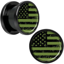 Load image into Gallery viewer, Green American Flag Black Anodized Screw Fit Plug Set 5mm to 20mm