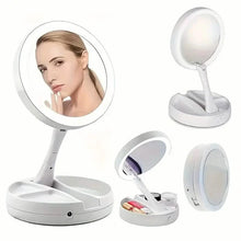 Load image into Gallery viewer, Foldable LED Vanity Mirror With Storage Box, Double-sided 1X & 10X Magnifying Retractable Mirror
