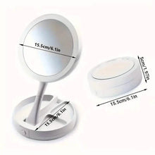 Load image into Gallery viewer, Foldable LED Vanity Mirror With Storage Box, Double-sided 1X & 10X Magnifying Retractable Mirror