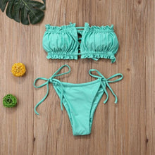 Load image into Gallery viewer, Folds Bikini Women Swimwear Bathing Suit Women's Ruffle Tie Side Bikini Set High Cut Strapless Padded Solid Bathing Suit Bikini Micro Swimsuit Female Push up Two-Piece Suit Summer
