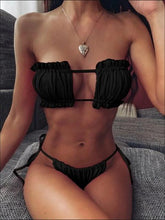 Load image into Gallery viewer, Folds Bikini Women Swimwear Bathing Suit Women's Ruffle Tie Side Bikini Set High Cut Strapless Padded Solid Bathing Suit Bikini Micro Swimsuit Female Push up Two-Piece Suit Summer