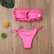 Load image into Gallery viewer, Folds Bikini Women Swimwear Bathing Suit Women's Ruffle Tie Side Bikini Set High Cut Strapless Padded Solid Bathing Suit Bikini Micro Swimsuit Female Push up Two-Piece Suit Summer