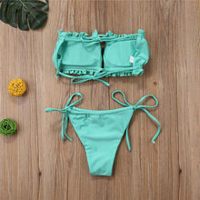 Load image into Gallery viewer, Folds Bikini Women Swimwear Bathing Suit Women's Ruffle Tie Side Bikini Set High Cut Strapless Padded Solid Bathing Suit Bikini Micro Swimsuit Female Push up Two-Piece Suit Summer