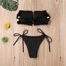 Load image into Gallery viewer, Folds Bikini Women Swimwear Bathing Suit Women's Ruffle Tie Side Bikini Set High Cut Strapless Padded Solid Bathing Suit Bikini Micro Swimsuit Female Push up Two-Piece Suit Summer