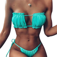 Load image into Gallery viewer, Folds Bikini Women Swimwear Bathing Suit Women's Ruffle Tie Side Bikini Set High Cut Strapless Padded Solid Bathing Suit Bikini Micro Swimsuit Female Push up Two-Piece Suit Summer