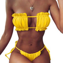 Load image into Gallery viewer, Folds Bikini Women Swimwear Bathing Suit Women's Ruffle Tie Side Bikini Set High Cut Strapless Padded Solid Bathing Suit Bikini Micro Swimsuit Female Push up Two-Piece Suit Summer