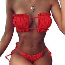 Load image into Gallery viewer, Folds Bikini Women Swimwear Bathing Suit Women's Ruffle Tie Side Bikini Set High Cut Strapless Padded Solid Bathing Suit Bikini Micro Swimsuit Female Push up Two-Piece Suit Summer