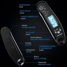 将图片加载到图库查看器,Food Kitchen Thermometer For Barbecue Grill Thermometer Waterproof Instant Read Meat Thermometer Waterproof Ultra Fast Digital Cooking Thermometer With Backlight & Calibration Food Thermometer For Kitchen BBQ Grill Smoker Oil Fry Kitchen Cooking Tools