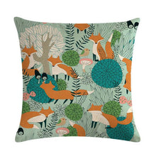 Load image into Gallery viewer, Forest Animal Fox Throw Pillow Covers Cute Cushion Cover Children Linen Cotton Teal Square Decorative for Sofa Pillow Case Decorative Cushion Pillowcases for Car Sofa Couch Woodland Girls Nursery Room Decor 45x45cm