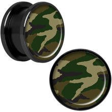 Load image into Gallery viewer, Woodland Camo Print Black Anodized Screw Fit Plug Set 5/8