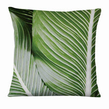 将图片加载到图库查看器,Fresh Green Leaves Digital Printed Pillowcase Home Pillow Decoration Tropical Green Leaves Throw Pillow Cover With Geometric Background Home Decorative Square Cushion Covers Cotton Linen Home Decor 45x45CM