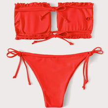 Load image into Gallery viewer, Frill Trim Bandeau Tie Side Bikini Swimsuit
